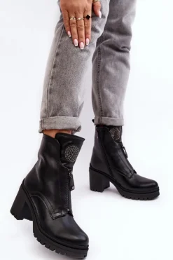 Damskie Buty damskie Vinceza Damskie Skórzane Botki Z Dżetami Czarne Rosie