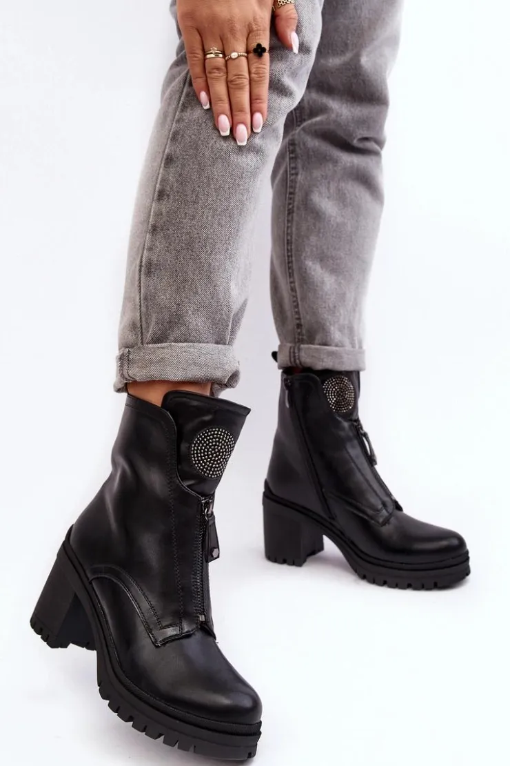 Damskie Buty damskie Vinceza Damskie Skórzane Botki Z Dżetami Czarne Rosie