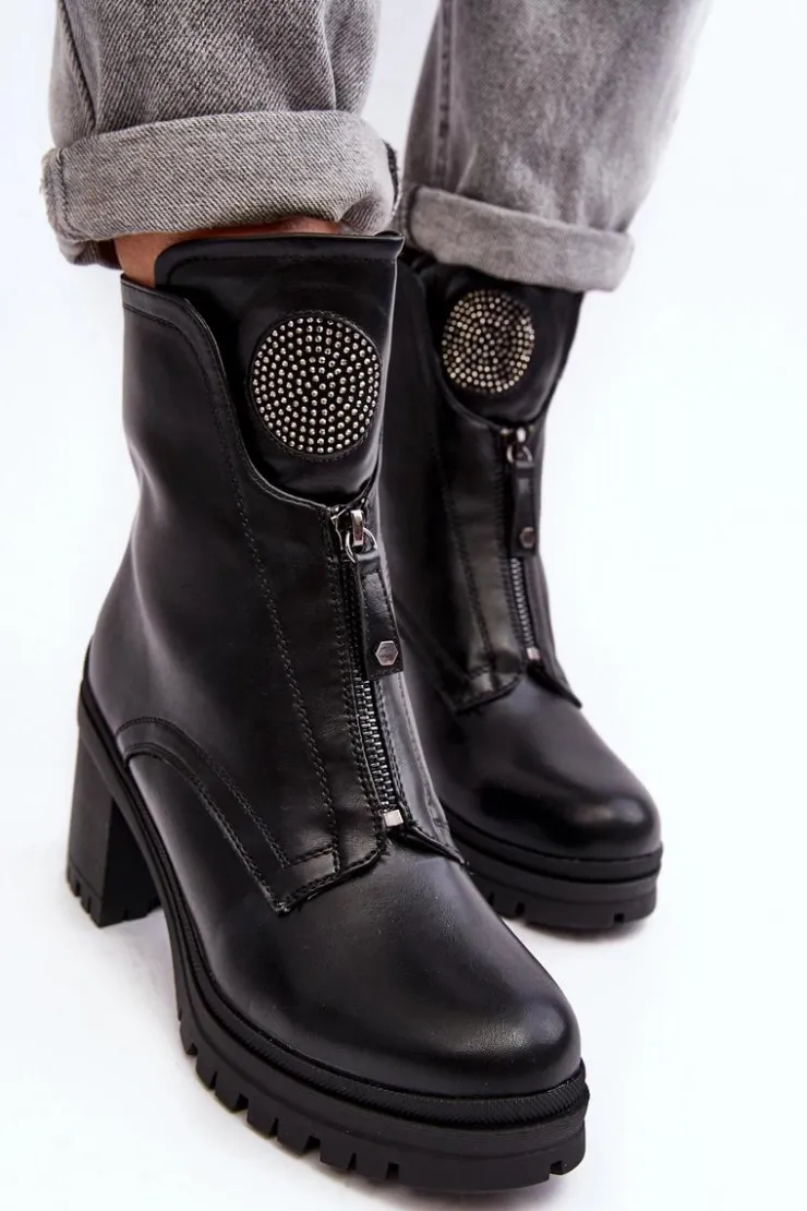 Damskie Buty damskie Vinceza Damskie Skórzane Botki Z Dżetami Czarne Rosie