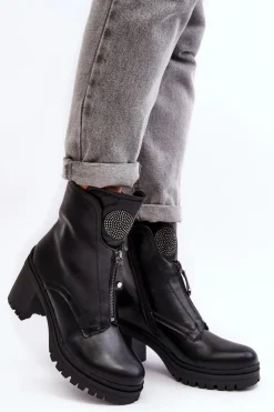 Damskie Buty damskie Vinceza Damskie Skórzane Botki Z Dżetami Czarne Rosie