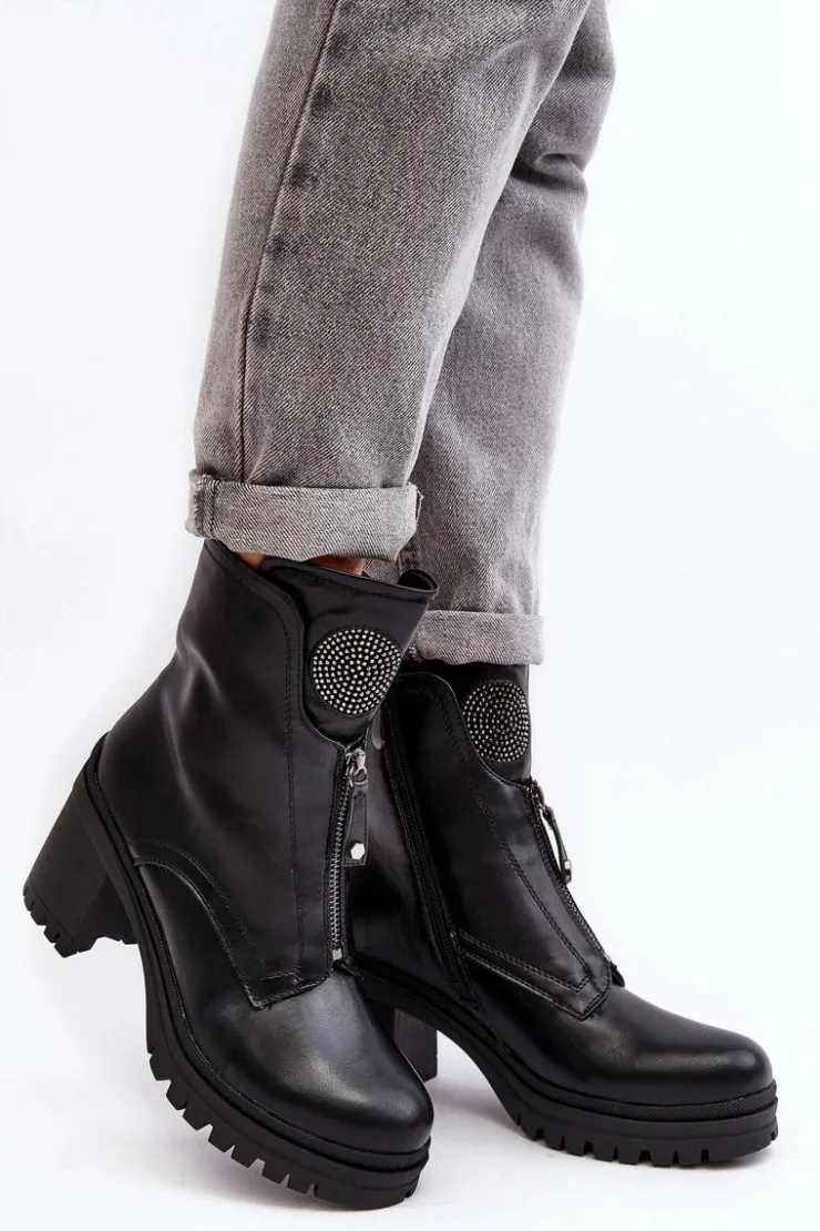 Damskie Buty damskie Vinceza Damskie Skórzane Botki Z Dżetami Czarne Rosie