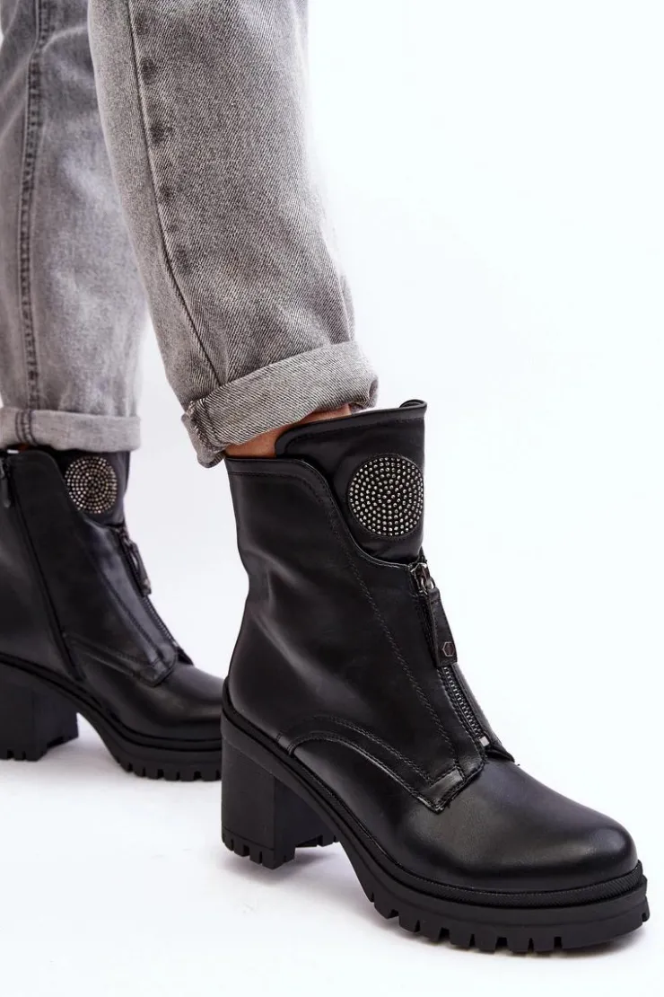 Damskie Buty damskie Vinceza Damskie Skórzane Botki Z Dżetami Czarne Rosie