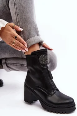 Damskie Buty damskie Vinceza Damskie Skórzane Botki Z Dżetami Czarne Rosie