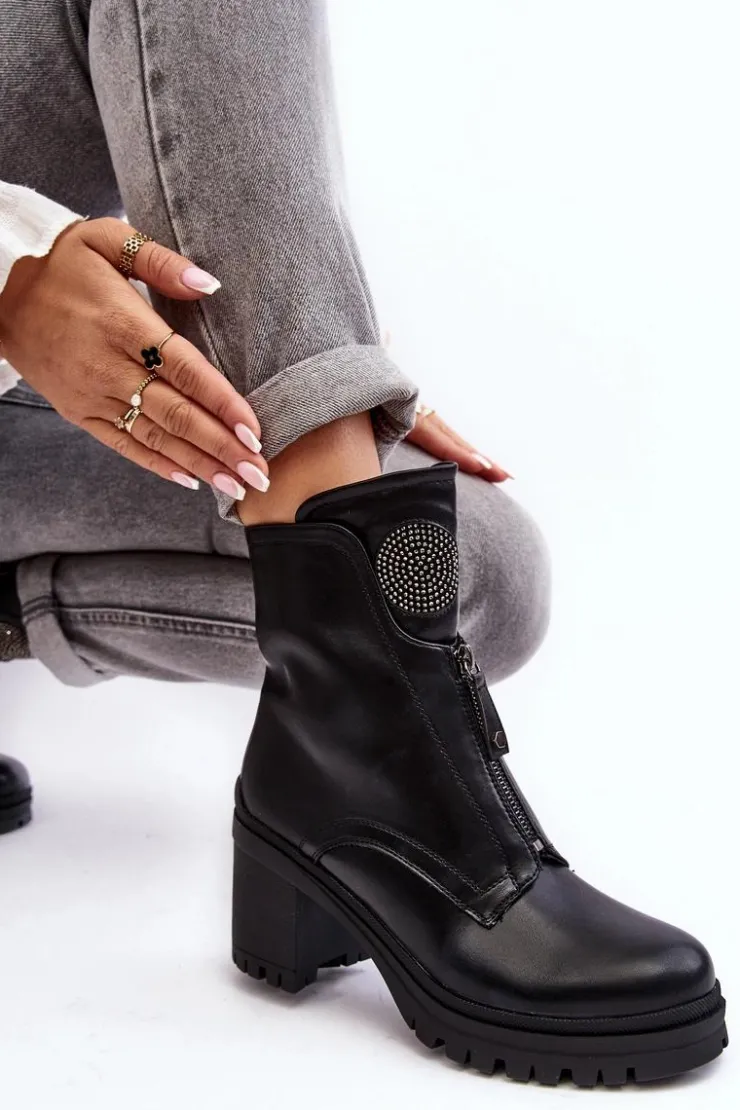 Damskie Buty damskie Vinceza Damskie Skórzane Botki Z Dżetami Czarne Rosie