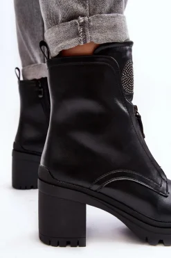 Damskie Buty damskie Vinceza Damskie Skórzane Botki Z Dżetami Czarne Rosie