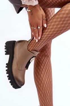 Discount Boto Damskie Skórzane Botki Z Ozdobą Beżowe Lemar Lusanna