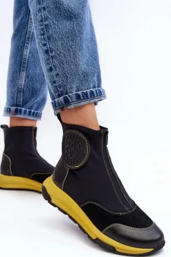 Maciejka Botki Maciejka|Botki Skórzane*Damskie Skórzane Botki Z Suwakiem 06297-01 Czarne Czarny