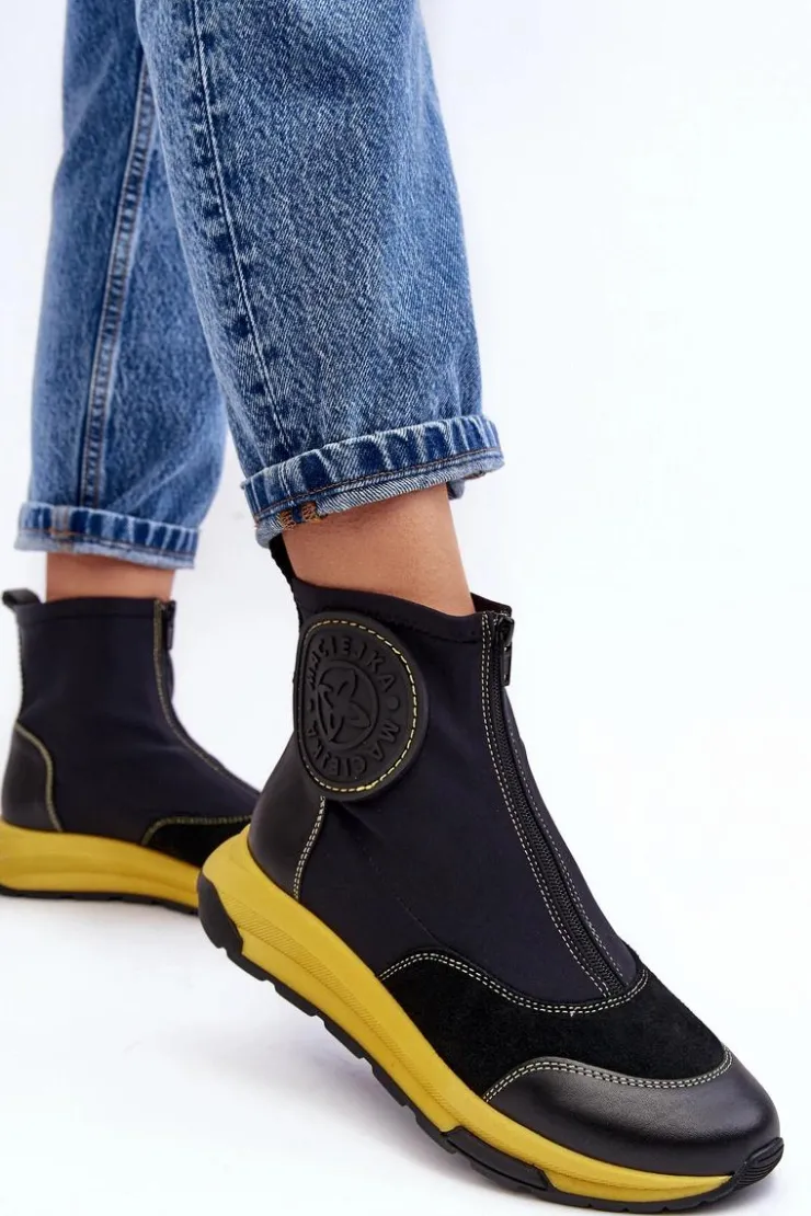 Maciejka Botki Maciejka|Botki Skórzane*Damskie Skórzane Botki Z Suwakiem 06297-01 Czarne Czarny