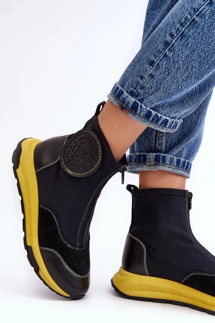 Maciejka Botki Maciejka|Botki Skórzane*Damskie Skórzane Botki Z Suwakiem 06297-01 Czarne Czarny