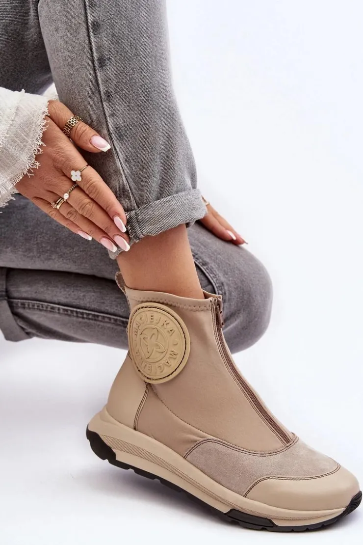 Damskie Maciejka Damskie Skórzane Botki Z Suwakiem 06297-22 Beżowe