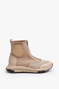 Damskie Maciejka Damskie Skórzane Botki Z Suwakiem 06297-22 Beżowe