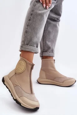 Damskie Maciejka Damskie Skórzane Botki Z Suwakiem 06297-22 Beżowe