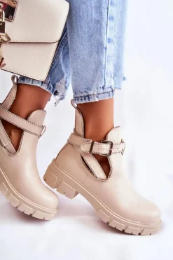 Boto Brązowe I Beżowe Botki|Botki Płaskie*Damskie Skórzane Botki Z Ćwiekami Beżowe Clares