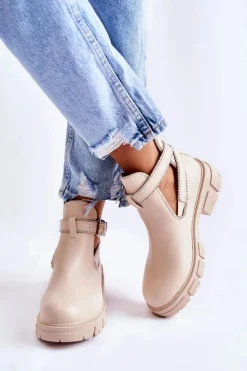 Boto Brązowe I Beżowe Botki|Botki Płaskie*Damskie Skórzane Botki Z Ćwiekami Beżowe Clares