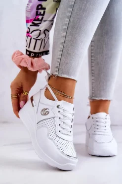 Damskie buty S.Barski Sneakersy Damskie*Damskie Skórzane Buty Sportowe Sneakersy Białe Loissa