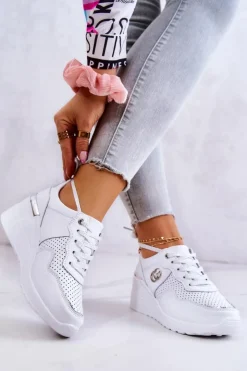 Damskie buty S.Barski Sneakersy Damskie*Damskie Skórzane Buty Sportowe Sneakersy Białe Loissa