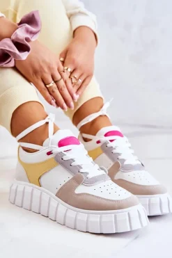 Boto Sneakersy Damskie*Damskie Skórzane Buty Sportowe Biało-Beżowe Florentine