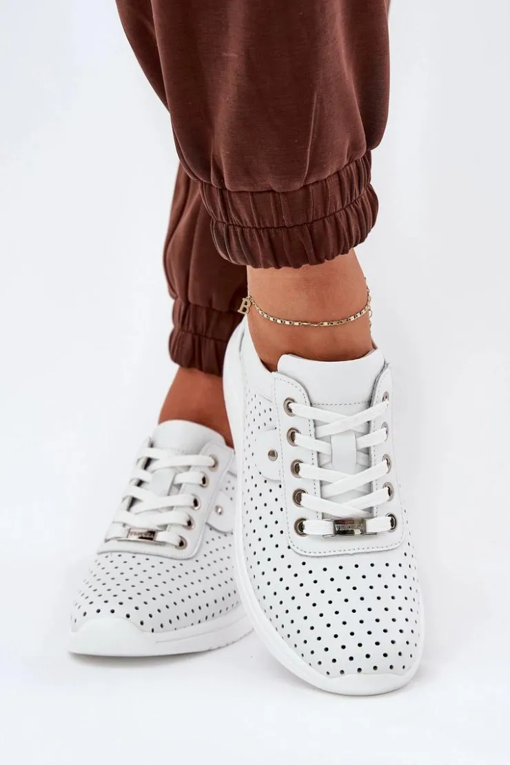 Hot Buty damskie Vinceza Damskie Skórzane Buty Sportowe Vinceza 79532 Białe