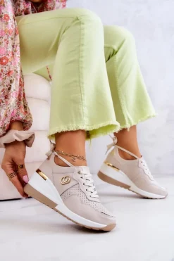 New Damskie buty S.Barski Damskie Skórzane Buty Sportowe Sneakersy Beżowe Loissa