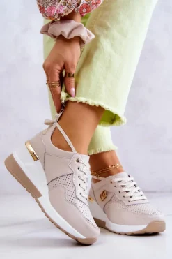 New Damskie buty S.Barski Damskie Skórzane Buty Sportowe Sneakersy Beżowe Loissa