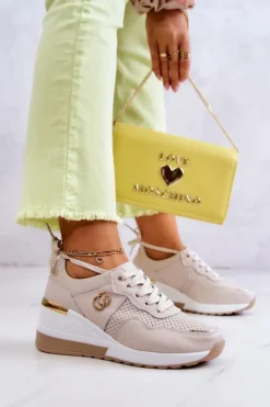 New Damskie buty S.Barski Damskie Skórzane Buty Sportowe Sneakersy Beżowe Loissa