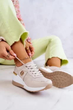 New Damskie buty S.Barski Damskie Skórzane Buty Sportowe Sneakersy Beżowe Loissa