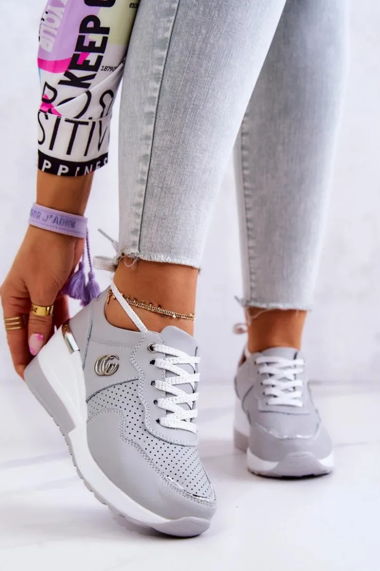 Damskie Damskie buty S.Barski Damskie Skórzane Buty Sportowe Sneakersy Szare Loissa