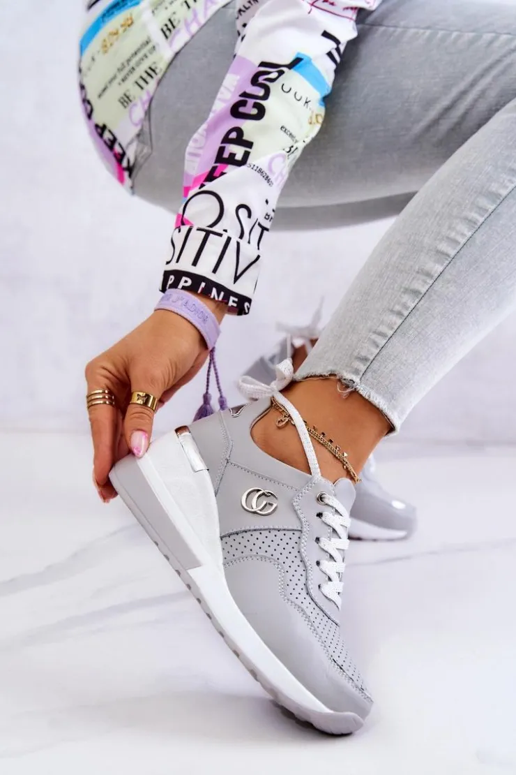 Damskie Damskie buty S.Barski Damskie Skórzane Buty Sportowe Sneakersy Szare Loissa