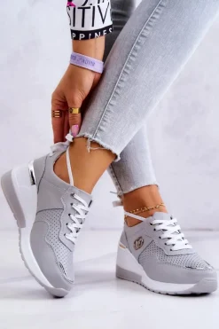 Damskie Damskie buty S.Barski Damskie Skórzane Buty Sportowe Sneakersy Szare Loissa