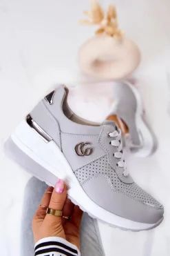 Damskie Damskie buty S.Barski Damskie Skórzane Buty Sportowe Sneakersy Szare Loissa