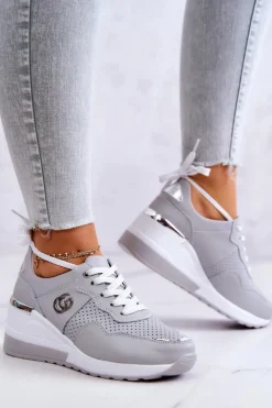 Damskie Damskie buty S.Barski Damskie Skórzane Buty Sportowe Sneakersy Szare Loissa