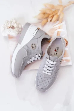 Damskie Damskie buty S.Barski Damskie Skórzane Buty Sportowe Sneakersy Szare Loissa