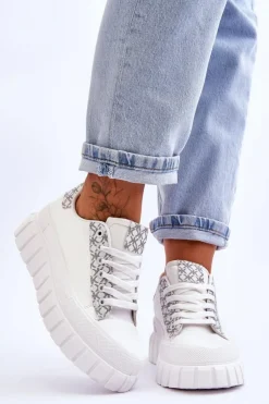 Boto Sneakersy Damskie*Damskie Skórzane Buty Sportowe Na Platformie Białe Alison