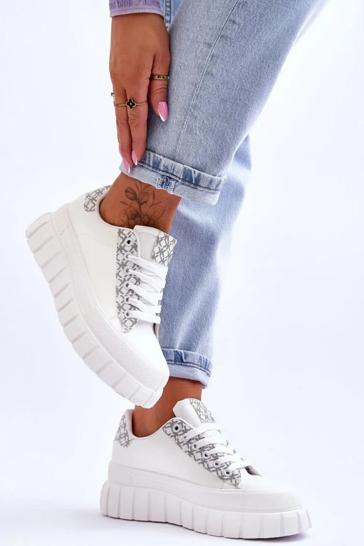 Boto Sneakersy Damskie*Damskie Skórzane Buty Sportowe Na Platformie Białe Alison