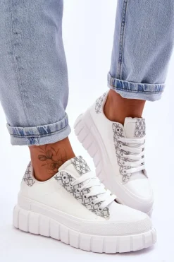 Boto Sneakersy Damskie*Damskie Skórzane Buty Sportowe Na Platformie Białe Alison