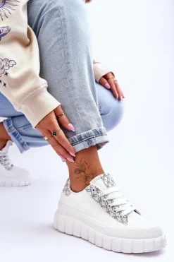 Boto Sneakersy Damskie*Damskie Skórzane Buty Sportowe Na Platformie Białe Alison