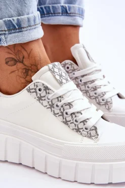 Boto Sneakersy Damskie*Damskie Skórzane Buty Sportowe Na Platformie Białe Alison