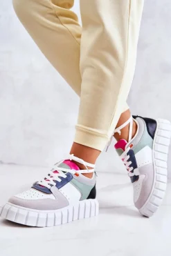 Best Boto Damskie Skórzane Buty Sportowe Biało-Szare Florentine