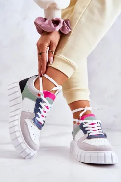 Best Boto Damskie Skórzane Buty Sportowe Biało-Szare Florentine