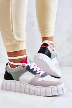 Best Boto Damskie Skórzane Buty Sportowe Biało-Szare Florentine