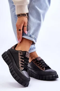 Damskie Boto Damskie Skórzane Buty Sportowe Na Platformie Czarne Alison