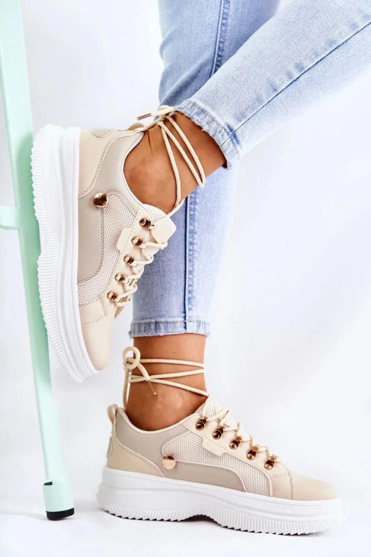 Clearance Boto Damskie Skórzane Buty Sportowe Beżowe Salmira