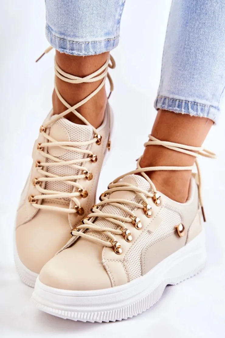 Clearance Boto Damskie Skórzane Buty Sportowe Beżowe Salmira