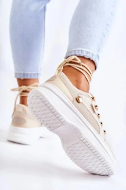 Clearance Boto Damskie Skórzane Buty Sportowe Beżowe Salmira