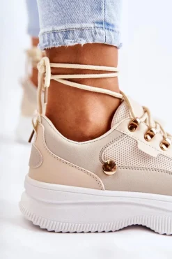 Clearance Boto Damskie Skórzane Buty Sportowe Beżowe Salmira