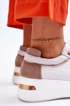 Damskie Boto Damskie Skórzane Buty Sportowe Na Platformie Białe Caressa