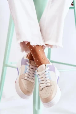 Boto Damskie Skórzane Buty Sportowe Beżowe Francis