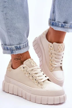 Online Boto Damskie Skórzane Buty Sportowe Na Platformie Beżowe Alison