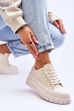 Online Boto Damskie Skórzane Buty Sportowe Na Platformie Beżowe Alison