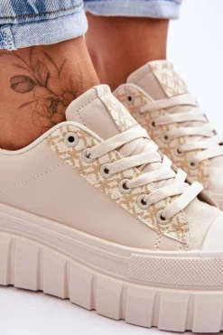 Online Boto Damskie Skórzane Buty Sportowe Na Platformie Beżowe Alison